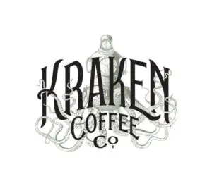 A kraken coffee company logo with an octopus.